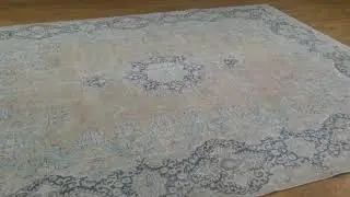 Hand-Knotted White Wash Vintage Kerman Low Sheared Oriental Rug