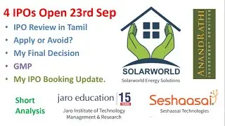 Seshaasai Techno IPO | Jaro Institute | Solarworld Energy IPO | Anand Rathi IPO | TMP
