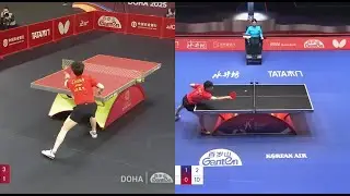 Lin Gaoyuan drop shot against Simon Gauzy