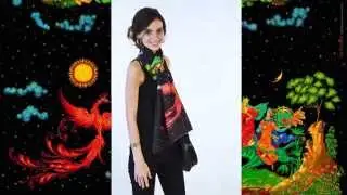 Russian fairytale Firebird print scarf by Baba Studio. Viscose version.