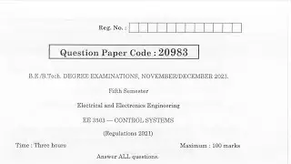 EE3503 | Control systems | Nov Dec 2023 | Anna University | Questions