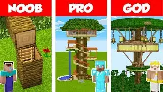 Minecraft NOOB vs PRO vs GOD: JUNGLE TREE HOUSE BUILD CHALLENGE in Minecraft / Animation