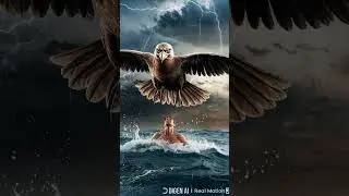A giant bird dives toward a man stranded in the ocean. #fantasy #giantbird