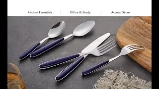 EXZACT Cutlery Set of 24, Stainless Steel with Color Handles - Blue x 24