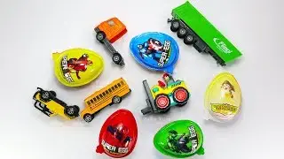 School Bus, Jeep Car, Forklift Truck, Container Truck, Toy Vehicles for Kids & Surprise Egg