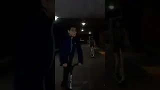 Abeel & Ibtihal in the school at night. Riding  scooters