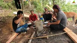 Farm life: preparing a building material for a orchard new shack