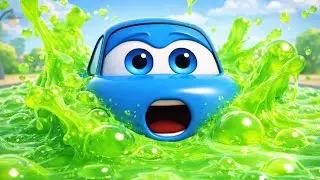 Blue Car Stuck in Green Slime 😲🚗 | Funny Cartoon Cars for Kids