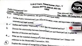 Public International Law AJK part 5 old course 2025 past paper