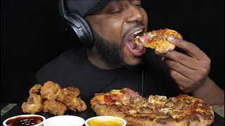 DOMINOS MEATZZA PIZZA & CHICKEN WINGS MUKBANG  (NO TALKING) TCEATS