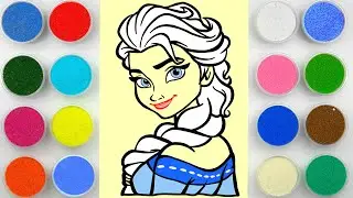 Sand painting and coloring princess Elsa Frozen with colored sand