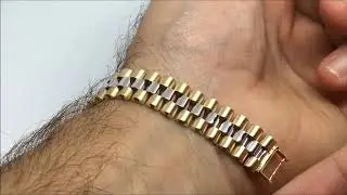 14k Yellow And White Gold Rolex Link Mens Bracelet, 8.5