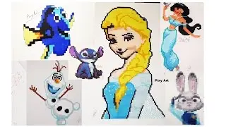 6 DISNEY PIXEL ART DRAWING - COMPILATION