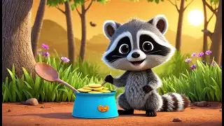 Детеныш енота ищет сокровища из блинов