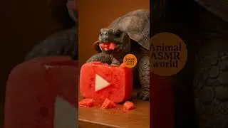ASMR Turtle Eating YouTube Logo Watermelon 🐢🍉| Satisfying Sounds