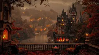 Gothic Autumn Piano Ambience with Fireplace Sounds | Dark Academia Playlist for Warm Autumn