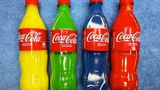ASMR:Colorful Coke Bottles Crunch&Pour💕Yellow 💛Green 💚Blue 💙Red ❤️