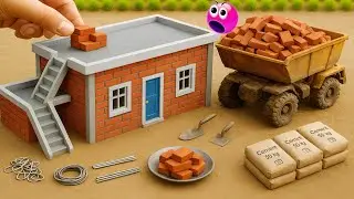 Lightning Strikes Pole ⚡ DIY Mini Tractor Builds Brick & Cement House | Construction Science Project