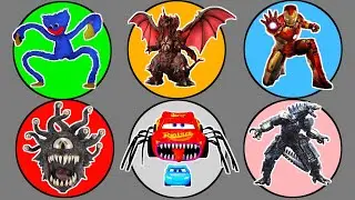 Spin Wheel !! Huggy Wuggy vs Dungeon Dragons, Mc Quen Eater, Desteroyah, Macha Godzilla, Ironman 