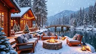 Winter Riverside Porch ❄️ Piano Music, Fireplace & Birdsong Ambience for Focus & Stress Relief