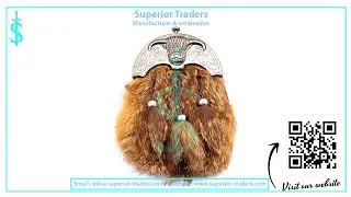 Highland bull cantle sporran with red fox fur by Superior Traders, crafted from pig grain leather