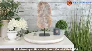 Model # 5742-0138 Pink Amethyst Slice on a Stand by BrazilGems.com 🏷 FOR SALE🛍🛒Shop Now