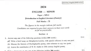 Cu 3rd Semester English Minor MN 1 (Introduction to English Literature- Poetry) 2024 Question Paper