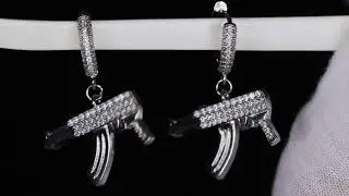 Diamond gun earrings, mens hip hop earrings, diamond hoop earrings, iced out hoop earrings