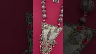 Boho Oxidized Long Necklace Set With Earring Triangle Tribal Design