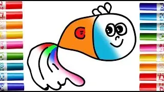 Learn Colors Lovely Fish  Coloring Page Learn DIY Drawing and Painting Game for Kids Children Baby