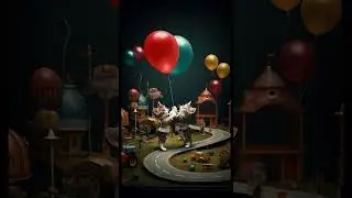 Costumed Cats Struggling to Hold a Flying Balloon in the Toy Room - Fun & Cute Cat Adventure!