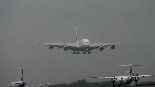 A380 Emirates Condensation coming through clouds EK17 Dubai - Manchester A6-EDH