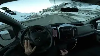 Winter driving. Val Thorens (ski resort) - Moutiers. French alps. Renault Traffic cockpit POV part 1