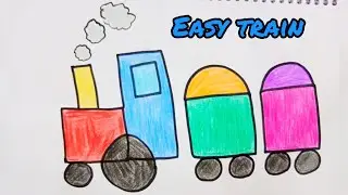 How to draw Train step by step with simple shapes and colouring, Easy  Train with shapes
