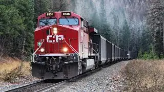 CPKC on Coal! CP eastbound coal train with CP 8737 at rear DPU at Hosmer, BC on the Cranbrook Sub.