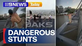 Ex-game show contestant shows off dangerous stunt in Brisbane | 9 News Australia
