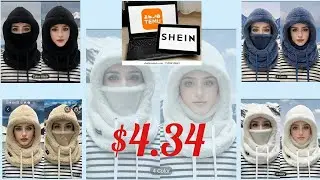 THREE-IN-ONE UPGRADED THICK WINTER PLUSH NECK GAITER MASK INTEGRATED HAT - FEATURES ELASTIC DRAWSTR.