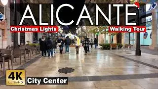 Alicante Christmas Lights 2025–26 | Night Walking Tour City Center | Spain 4K 60fps