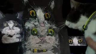 Get Creative with Your Cat's Photos: A time lapse Painting of a Tuxedo Cat. Tenebrism art.