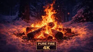 4K📺Winter Campfire 🔥❄️Snowy Forest Cozy Fire Sounds