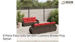 8 Piece Patio Sofa Set with Cushions Brown Poly Rattan