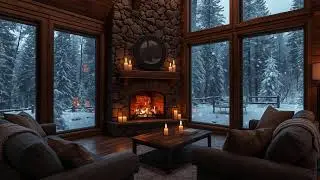 No Ads Cozy Winter Cabin ❄️ Fireplace Ambience with Lo-Fi Lounge Jazz | Relax & Unwind