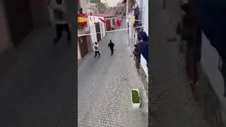INSANE Bull Dodge! Double Close Call with Massive Bull &ndash; Street Bullfighting Skills #short #bull