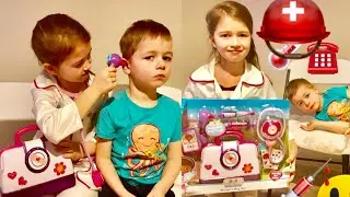 KIDS PLAY PRETEND DOCTOR TAKE CARE OF BROTHER! DOCTOR'S BAG SET DISNEY! FUN VIDEO!