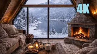 5 Hours Cozy Cabin Fireplace 4K 🔥 Fire Sounds | QuietHours