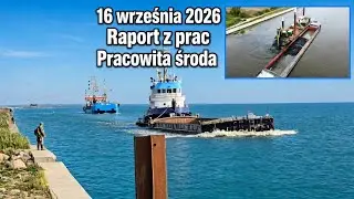 16.9.26. Raport z prac na rzece Elbląg.Pracuje Prins 5. Płynie pogłębiarka i barka.