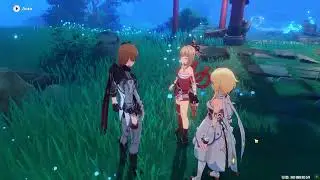 Childe and Yoimiya outside Chinju Forest talking about kids canvas 3.2 Event Part 2 - Genshin Impact