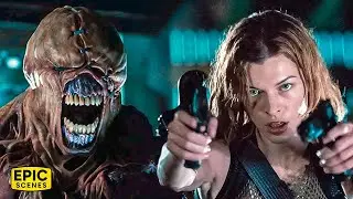 Milla Jovovich confronts the massive Nemesis monster &ndash; Resident Evil: Apocalypse