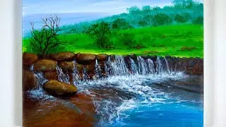 Waterfall Painting tutorial | Easy to paint Waterfall | Acrylic Painting