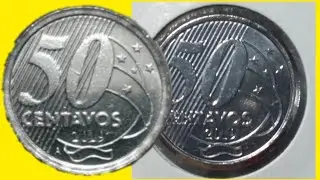 Nova moeda de 50 Centavos feita na Holanda, ano 2019. S&atilde;o duas moedas diferentes em 2019.